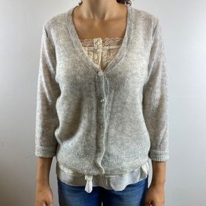 FILIPPA K LIGHTWEIGHT WOOL BLEND BUTTON UP CARDIGAN /SOFT GREY SZ L